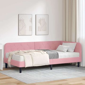 vidaXL Kampinė lovos konstrukcija Rožinė 90 x 200 cm Aksomas