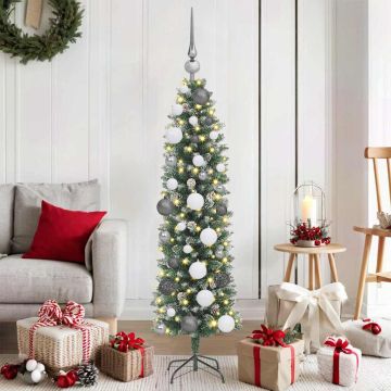 vidaXL Dirbtinis lieknas Kalėdų medis su 150 LED Žalia ir balta 120 cm