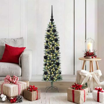 vidaXL Dirbtinis lieknas Kalėdų medis su 150 LED Žalia ir balta 120 cm