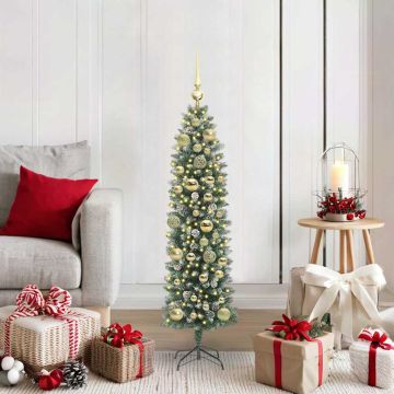 vidaXL Dirbtinis lieknas Kalėdų medis su 150 LED Žalia ir balta 120 cm