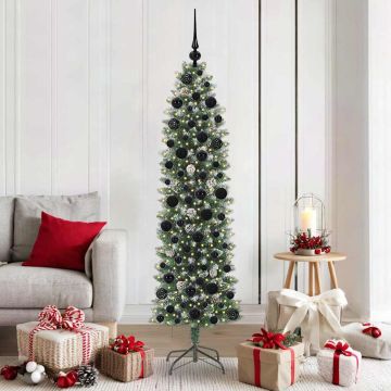 vidaXL Dirbtinis lieknas Kalėdų medis su 300 LED Žalia ir balta 180 cm