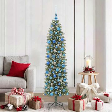 vidaXL Dirbtinis lieknas Kalėdų medis su 300 LED Žalia ir balta 180 cm