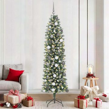 vidaXL Dirbtinis lieknas Kalėdų medis su 300 LED Žalia ir balta 210 cm