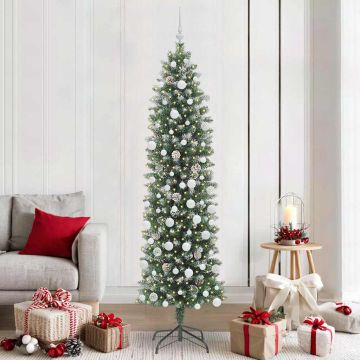 vidaXL Dirbtinis lieknas Kalėdų medis su 300 LED Žalia ir balta 210 cm