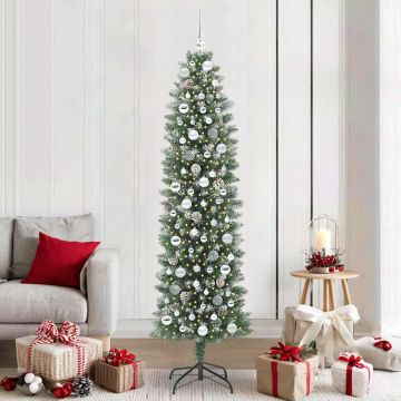 vidaXL Dirbtinis lieknas Kalėdų medis su 300 LED Žalia ir balta 210 cm