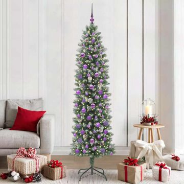 vidaXL Dirbtinis lieknas Kalėdų medis su 300 LED Žalia ir balta 210 cm