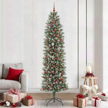 vidaXL Dirbtinis lieknas Kalėdų medis su 300 LED Žalia ir balta 240 cm