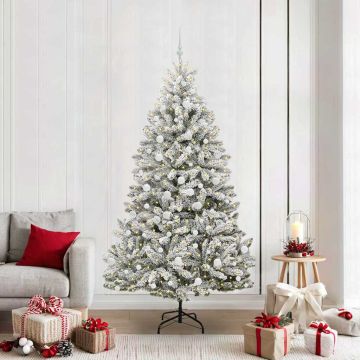 vidaXL Dirbtinė Kalėdų eglutė Žalia ir balta 210 cm PVC ir metalas