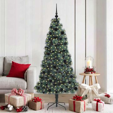 vidaXL Dirbtinis iš anksto apšviestas Kalėdų medis su kamuoliukų rinkiniu