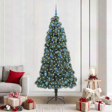 vidaXL Dirbtinis iš anksto apšviestas Kalėdų medelis su kamuoliukų rinkiniu