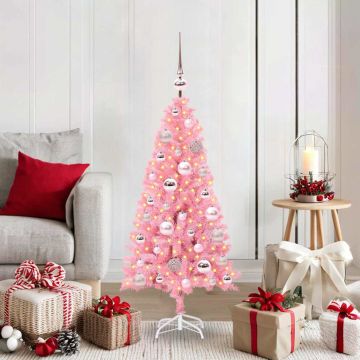 vidaXL Kalėdų eglutė su 150 LED s stovu Rožinė 120 cm PVC