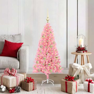vidaXL Kalėdų eglutė su 150 LED s stovu Rožinė 120 cm PVC