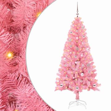 vidaXL Kalėdų eglutė su 150 LED s stovu Rožinė 150 cm PVC