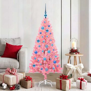vidaXL Kalėdų eglutė su 150 LED s stovu Rožinė 150 cm PVC