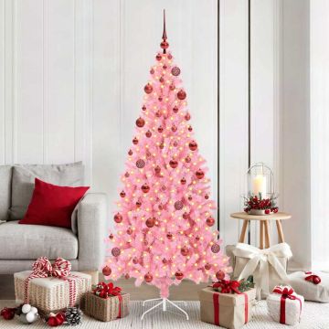 vidaXL Kalėdų eglutė su 300 LED s stovu Rožinė 180 cm PVC