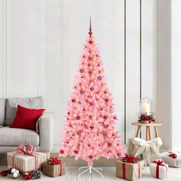 vidaXL Kalėdų eglutė su 300 LED s stovu Rožinė 210 cm PVC