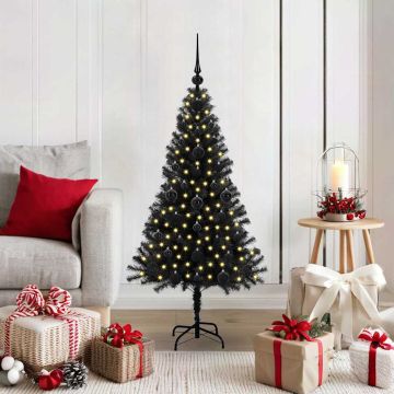 vidaXL Kalėdų eglutė su 150 LED s stovu Juoda 120 cm PVC