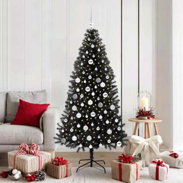 vidaXL Kalėdų eglutė su 300 LED s stovu Juoda 180 cm PVC