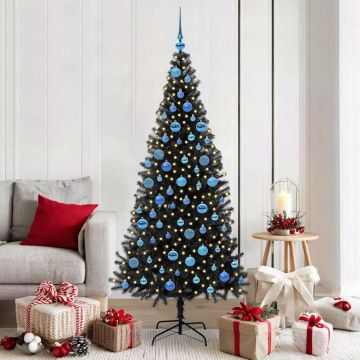 vidaXL Kalėdų eglutė su 300 LED s stovu Juoda 180 cm PVC