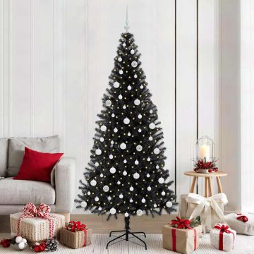 vidaXL Kalėdų eglutė su 300 LED s stovu Juoda 210 cm PVC