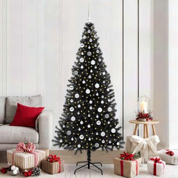 vidaXL Kalėdų eglutė su 300 LED s stovu Juoda 210 cm PVC