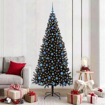 vidaXL Kalėdų eglutė su 300 LED s stovu Juoda 210 cm PVC
