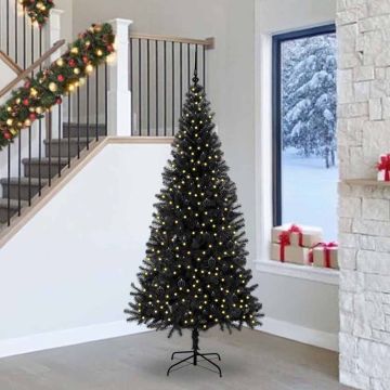 vidaXL Kalėdų eglutė su 300 LED s stovu Juoda 240 cm PVC