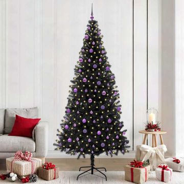 vidaXL Kalėdų eglutė su 300 LED s stovu Juoda 240 cm PVC