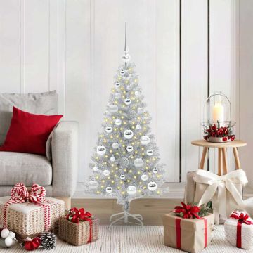 vidaXL Kalėdų eglutė su 150 LED s stovu Sidabro 120 cm PET