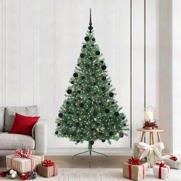 vidaXL Dirbtinis prieššventinis eglutė su šviesomis Žalia 210 cm PVC