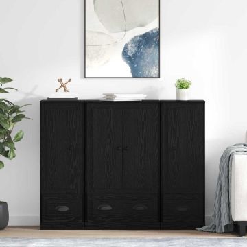 vidaXL Aukštas spintelė 3 pcs Juodas ąžuolas Apdirbta mediena