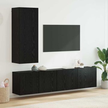 vidaXL Televizoriaus sieninis modulis 5 pcs juoda ąžuolo