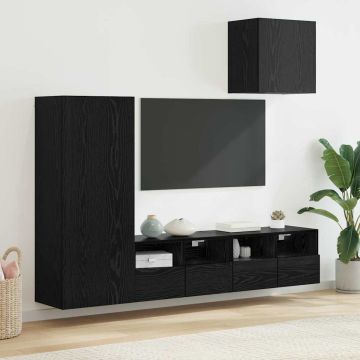 vidaXL TV sieniniai vienetai 4 pcs Juodas ąžuolas Apdirbta mediena