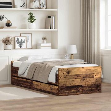 vidaXL Lovos rėmas Senovinis medis 90 x 190 cm Kietos pušies mediena