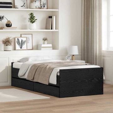 vidaXL Lovos rėmas Juodas ąžuolas 90 x 190 cm Kietos pušies mediena