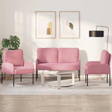 vidaXL Sofų komplektai su pagalve 3 pcs Rožinė 115 x 56 x 80 cm fanera