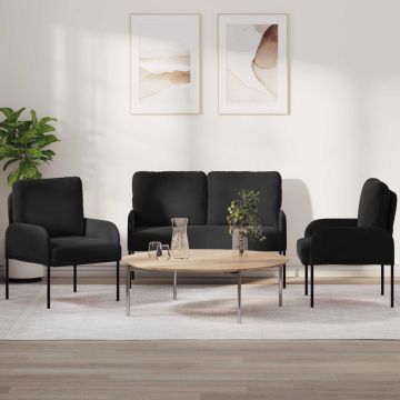 vidaXL Sofų komplektai su pagalve 3 pcs Juoda 115 x 56 x 80 cm fanera
