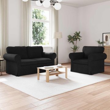 vidaXL Sofos komplektas 2 pcs Juoda 155 x 82 x 80 cm audinys