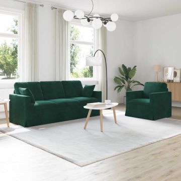 vidaXL Sofos komplektas 2 pcs Tamsiai žalia 198 x 78 x 80 cm Aksomas