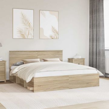 vidaXL Lovos rėmas su galvūgalio Sonoma 200 x 200 cm Apdirbta mediena
