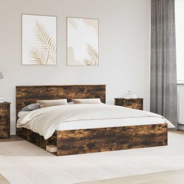 vidaXL Lovos rėmas Rūkyta ąžuolas 200 x 200 cm Apdirbta mediena