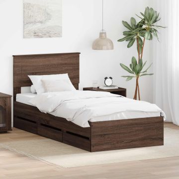vidaXL Lovos rėmas Rudas ąžuolas 90 x 190 cm Inžinerinė mediena