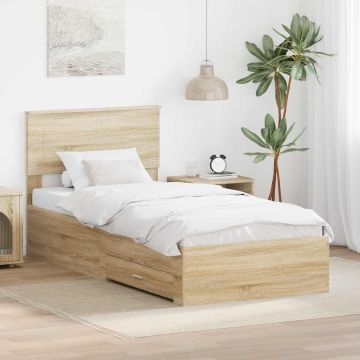 vidaXL Lovos rėmas Sonoma ąžuolas 90 x 200 cm Apdirbta mediena