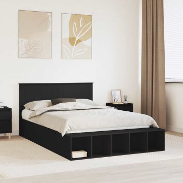 vidaXL Lovos rėmas su lentyna Juoda 150 x 200 cm Apdirbta mediena