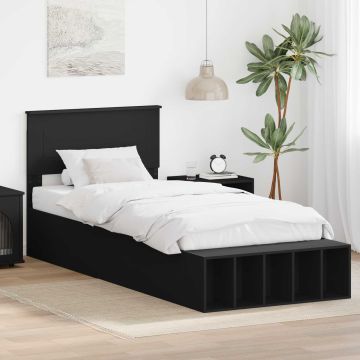 vidaXL Lovos rėmas su lentyna Juoda 100 x 200 cm Apdirbta mediena