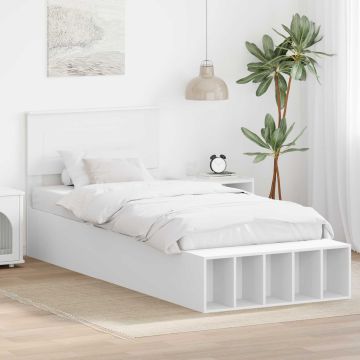 vidaXL Lovos rėmas su lentyna Balta 75 x 190 cm Apdirbta mediena