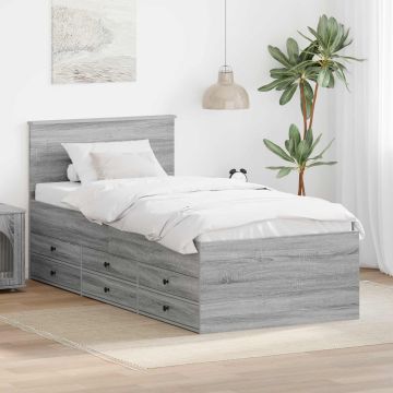 vidaXL Dienos lova su stalčių Pilkas Sonoma ir juoda 100 x 200 cm