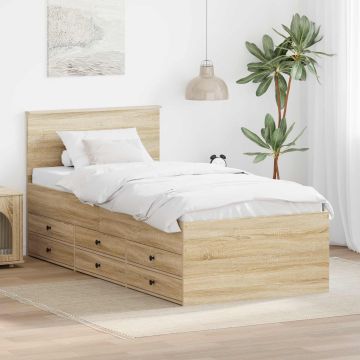 vidaXL Dienos lova su stalčių Sonoma ąžuolas ir juoda 90 x 200 cm