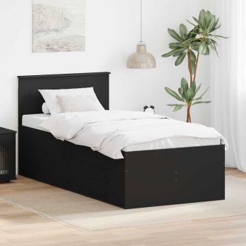vidaXL Dienos lova su stalčių Juoda 75 x 190 cm Apdirbta mediena