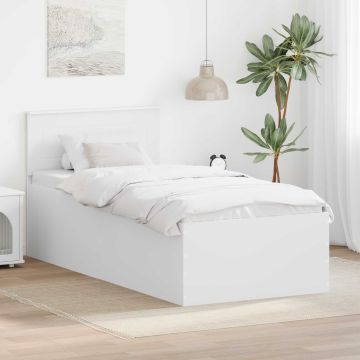 vidaXL Lovos rėmas su galvūgalio Balta 90 x 190 cm Apdirbta mediena